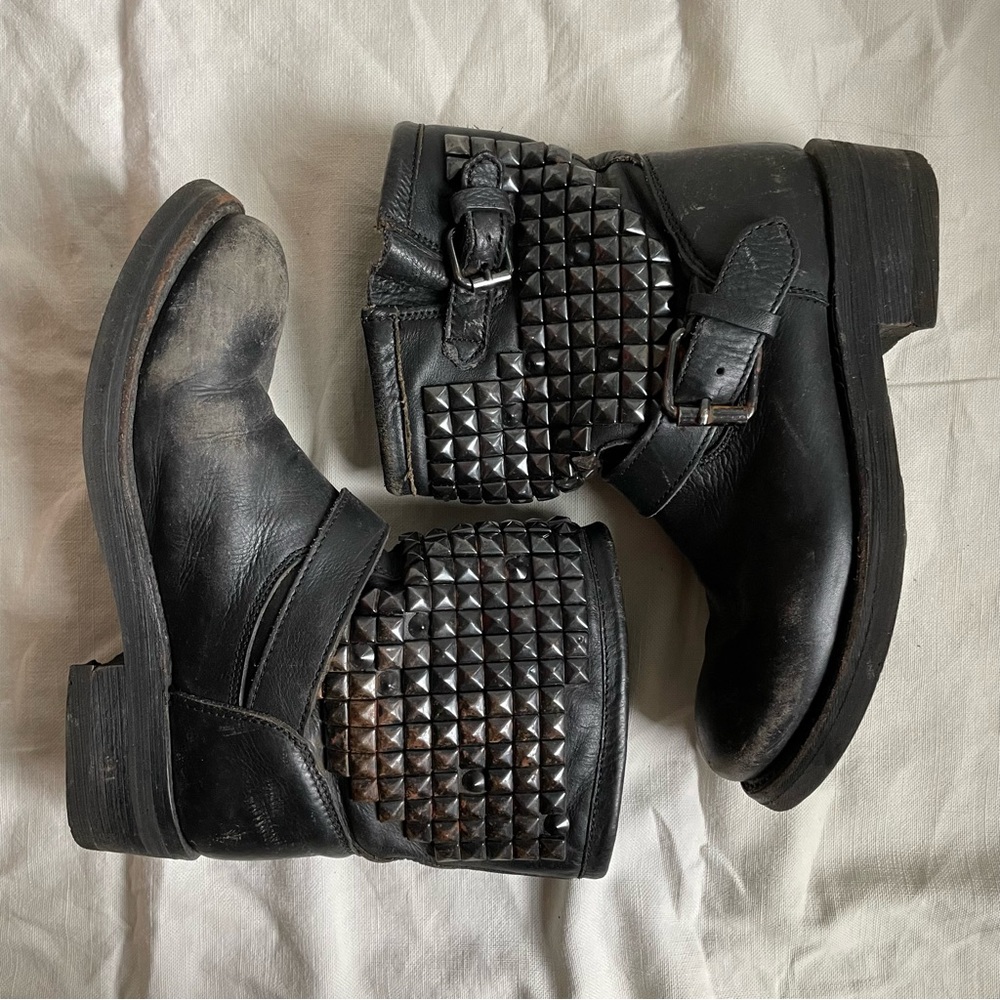 Studded Black Leather Ankle Boots